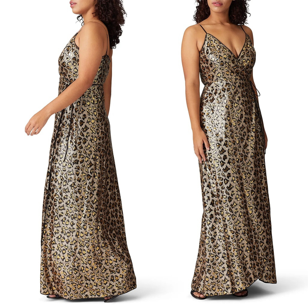 Aidan AIDAN MATTOX Leopard Sequin Wrap Dress Gown $285 - Size 0 / XS - Picture 4 of 14